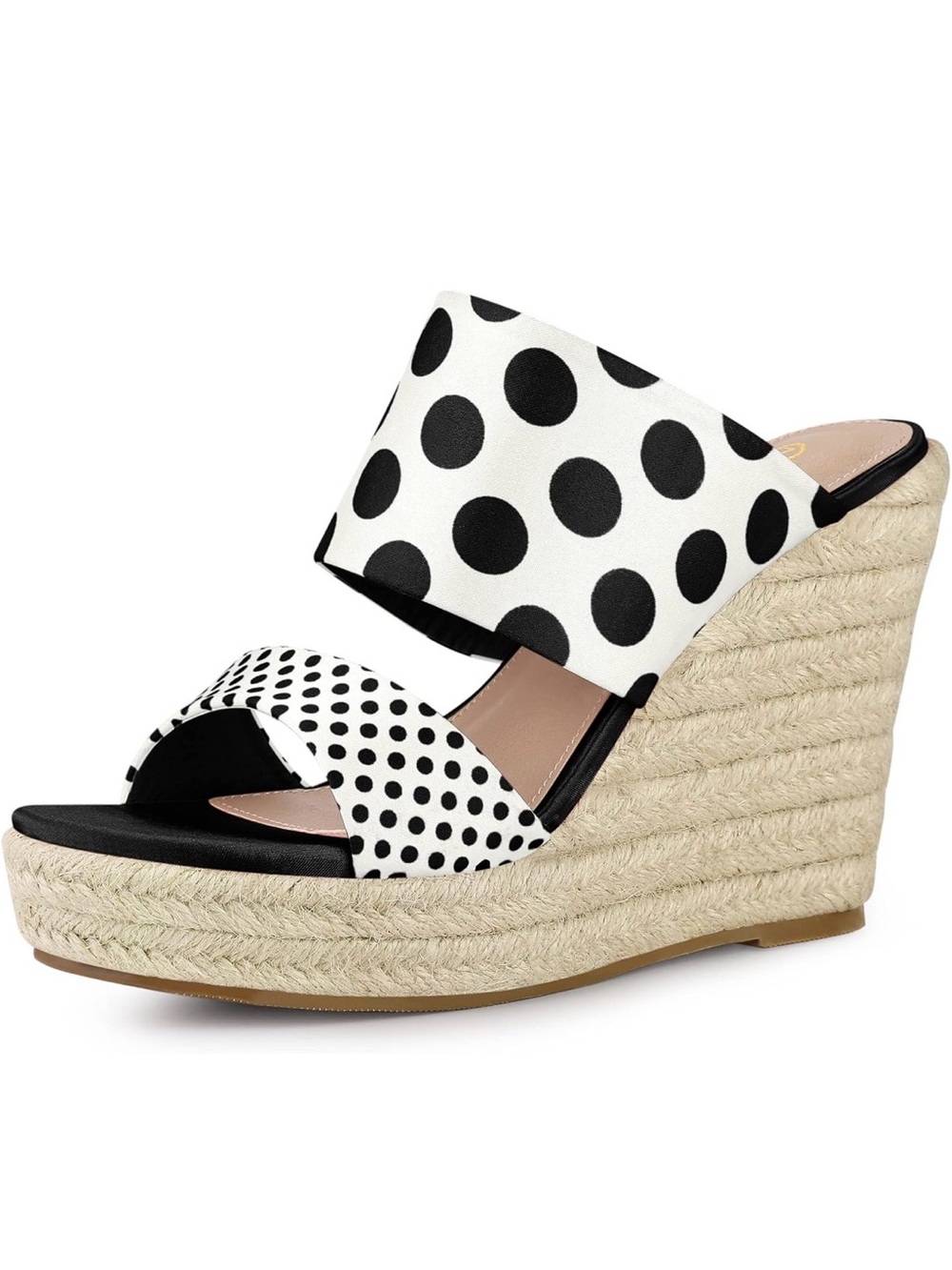 Allegra K Polka Dot Espadrille Wedge Sandals - White/Black